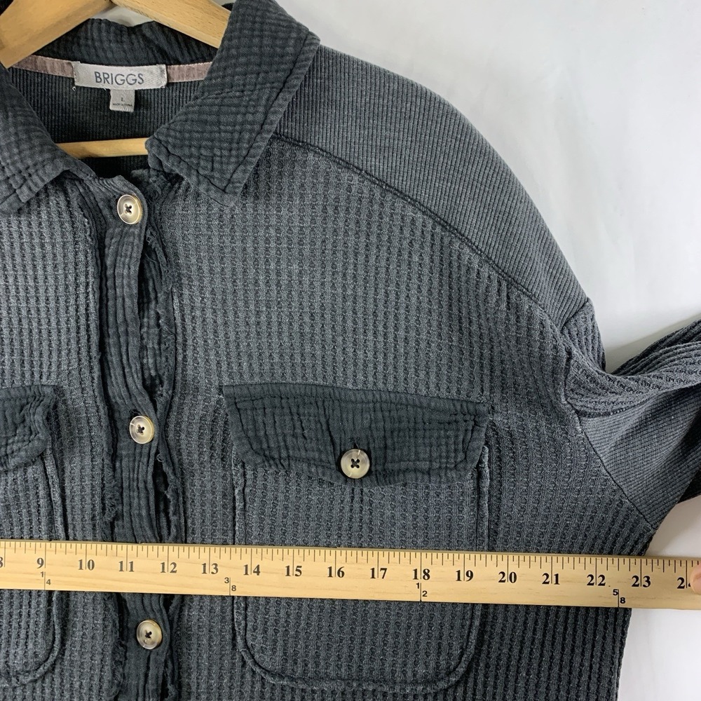 Womens Waffle Knit Raw Hem Button Top Sz L Charcoal Grunge Boho Indie - Picture 5 of 10